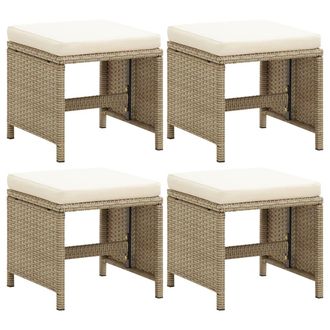 vidaXL 4 Pcs Bancos De Jard&iacute;n Con Almohadas Con Vime Pe Beige