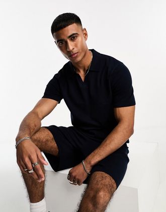 Selected Homme - Polo in maglia blu navy in coordinato