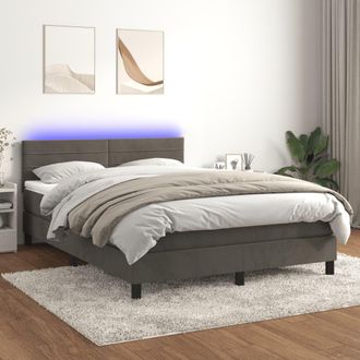 vidaXL Vidaxl - Cama Box Spring Colch&oacute;n Y Led Terciopelo Gris Oscuro 140x190 Cm