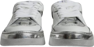 Dolce & Gabbana White Silver Leather Low Top Sneakers Womens Shoes