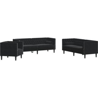 vidaXL Vidaxl - Set De Sof&aacute;s Chesterfield Con Cojines 3 Piezas Terciopelo Negro