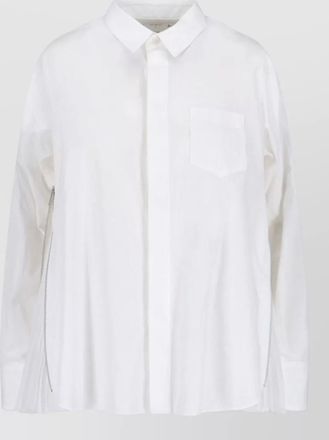 sacai long sleeve top front pocket pleated detail