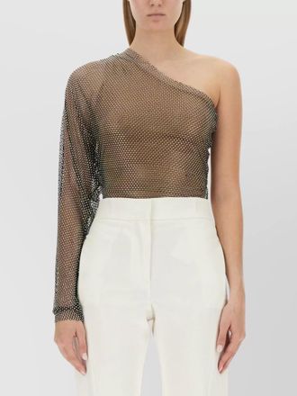 Genny mesh one-shoulder top metallic finish