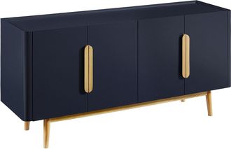 Vente-Unique Aparador con 4 puertas de MDF y madera de hevea - Azul y Natural claro - DUNELON