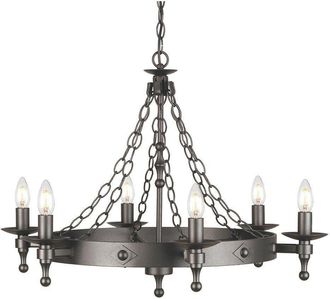 Loops 6 Bulb Chandelier Wrought Iron Style Chain Graphite Finish Black LED E14 60W