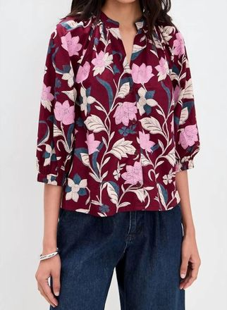 Apiece Apart Messina 3/4 Sleeves Top In Essa Floral Merlot