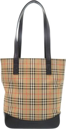 Burberry Beige Black Nylon Canvas Tote Bag (Pre-Owned)