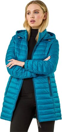 Roman Womens Petite Metallic Finish Quilted Puffer Coat - Teal - Size 14 UK