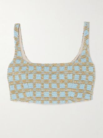 Emilia Wickstead Crop Top In Boucl&eacute; A Quadri Lucilia - Blu