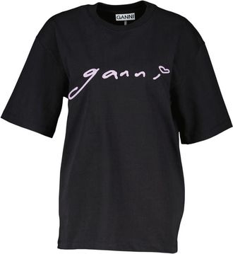 Ganni Womens Relaxed Fit Cotton T-Shirt Black