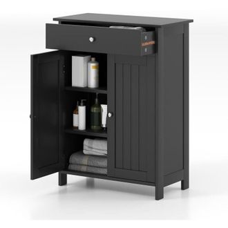 Costway Moblie da Bagno, Armadietto da Terra Salvaspazio con Cassetto e Ripiano Regolabile, Mobiletto Multifunzionale per Bagno, Soggiorno, Cucina