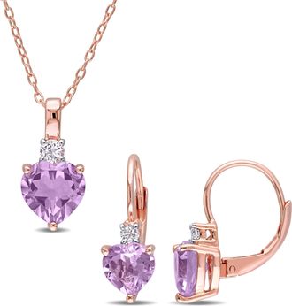 Mimi & Max 3 9/10ct TGW Heart-Cut Rose de France Created White Sapphire Jewelry Set Rose Silver