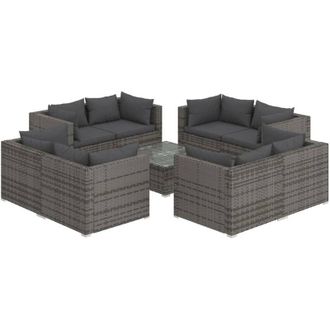 vidaXL 9 Pcs Garden Lounge Set Con Coj&iacute;n Mimbre Pe Gray