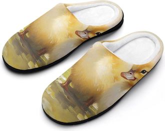 Generic Ducks Ducklings by The Water Mens Warm Slippers Non-Slip Sole Winter Rubber Cotton Shoes for Bedroom