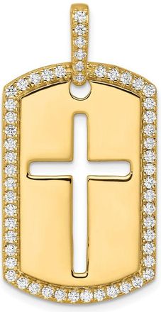 Diamond2Deal 14K Gold Lab Grown Diamond Cross Dog Tag Pendant (0.8ct, VS, D-E)