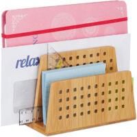 OEM Organizador De Documentos Relaxdays Office, Portadocumentos, Portacartas, 2 Compartimentos Perforados Para Correo, Tama&ntilde;o A5, Color Natural - Crezuo
