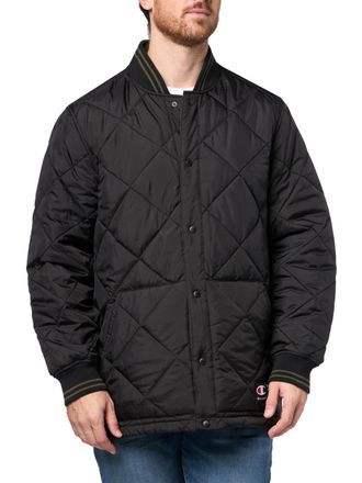 Champion Mens Diamond Quilted Reversible Open Bottom Jacket, Black/Olive, Large