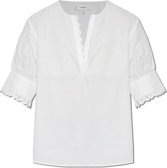 Frame Denim Verfijnd V-hals Topje - Dames - Blouses - Wit - S - Katoen - Overhemden
