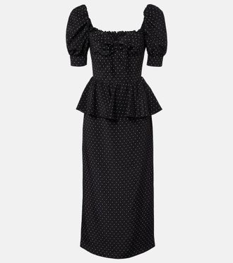 Alessandra Rich Polka-dot peplum silk midi dress