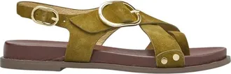Cosmoparis Schoenen, Dames, Groen, 40 EU, Su&egrave;de, Platte Sandaal Carell Groen Fluweel
