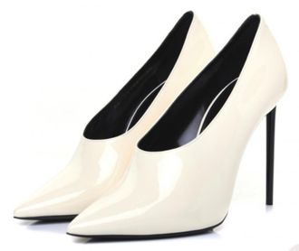Saint Laurent Cream Patent Leather Vamp Heels Size 38.5