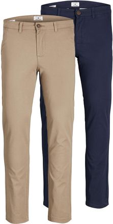 Jack & Jones JACK&JONES Heren Multi-Pack Broeken, Marco Paspelzakken Lage Taille Chinos, 2 Pack