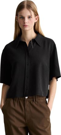 Marc O'Polo Denim Kurzarmbluse MARC OPOLO DENIM, Damen, Gr. XL, schwarz, Web, Obermaterial: 100% Lyocell, gerade kurz, Blusen Kurzarmbluse, Croped, relaxed fit