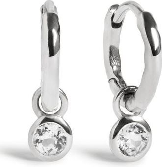Monica Vinader Birthstone Huggie Hoop Earrings in Sterling Silver/white Topaz at Nordstrom
