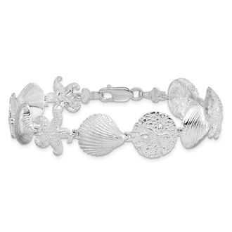 Diamond2Deal Sterling Silver Rhodium-plated Polished Turtle,Shell,Starfish,Clam Bracelet 7.25