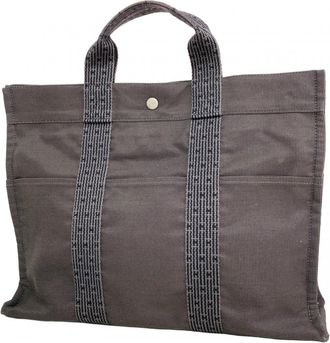 Herm&egrave;s Gray Canvas Tote Bag (Pre-Owned)