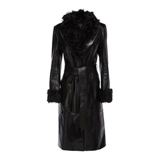 Arma Arma Trench Nero in Pelle con Pelo Nero, Donna, Taglia: XS