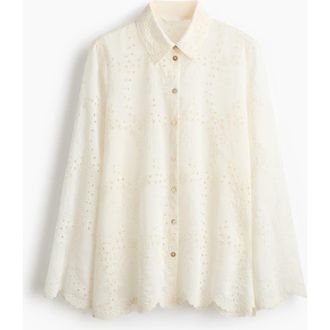 H&M Broderie Anglaise Shirt in Cream at Nordstrom, Size Xx-Large