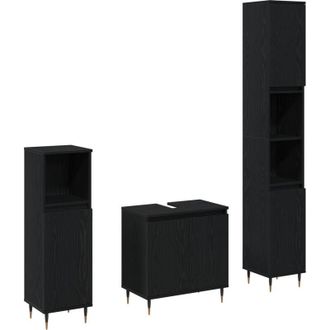 vidaXL Juego De Muebles De Ba&ntilde;o 3 Pcs Roble Negro 30 X 30 X 190 Cm Vidaxl