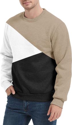 Generic Mens Color Block Sweatshirt Pullover Crewneck Long Sleeve Casual Ribbed Patchwork Fall Tops (UK, Alpha, 4XL, Regular, Regular, 15)