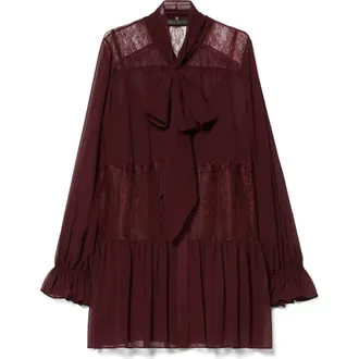 Marina Rinaldi Elegante Georgette & Lace Tunic in Red Purple at Nordstrom, Size 18W