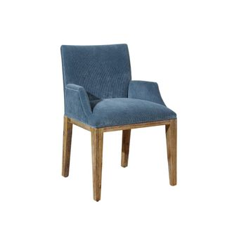 Robin des Bois Silla de mesa estilo contempor&aacute;neo de acacia y terciopelo verde oliva
