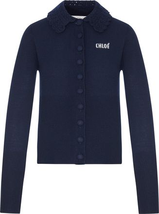 Chlo&eacute; FITTED LOGO CARDIGAN IN A WOOL KNIT - Chloe - Woman