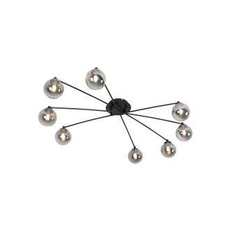 QAZQA Modern Ceiling Light Black 8-Light with Smoke Glass - Athens