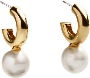 BaubleBar Faux Pearl Huggie Hoop Earrings in Gold at Nordstrom Rack
