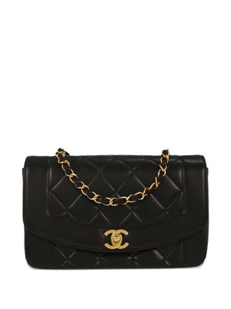 Chanel 1995 kleine Diana gewatteerde schoudertas met ketting - Zwart