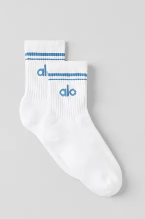 Alo | Half-Crew Throwback Socks in White/California Blue, Size: Medium