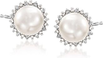 Ross-Simons 7mm Cultured Pearl Stud Earrings With Diamonds in Sterling Silver