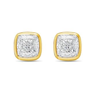 Diana M. Jewels 14KT YELLOW GOLD LAB GROWN CUSHION CUT STUDS IN A BEZEL SETTING WEIGHING 9.00 CTS TW