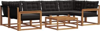 vidaXL Conjunto De Sof&aacute;s De Exterior 7 Uds. Natural Y Negro Vidaxl