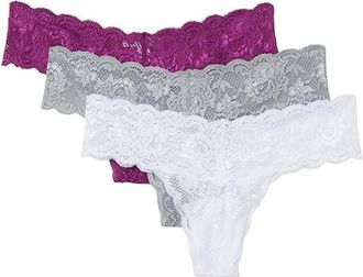Cosabella Never Say Never 3 Pack Lowrider Thong Womens Underwear Carnevale Dove Gray White, Cotton/Lace/Polyamide