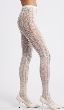 Nordstrom Openwork Mesh Tights in Ivory at Nordstrom, Size Medium