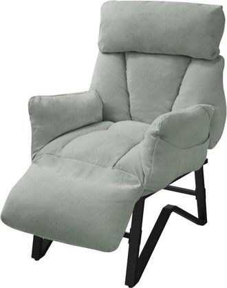 ML Design Sillón de relax reclinable gris-verde ajustable tapizado funda de lino