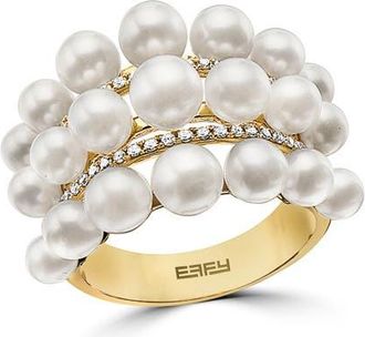 Effy 14K Yellow Gold Freshwater Pearl Diamond Bubble Ring in 14K Gold at Nordstrom, Size 7