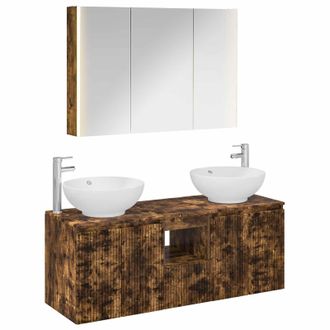 vidaXL Juego De Muebles De Ba&ntilde;o 4 Uds. Roble Ahumado Vidaxl