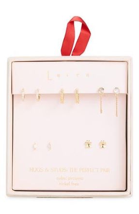 Leith Set of 5 Cubic Zirconia Paw Print Stud & Hoop Earrings in Clear- Gold at Nordstrom Rack